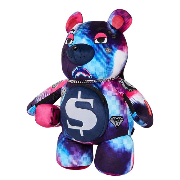 SPRAYGROUND BACKPACK TYE CHECK TEDDY BEAR PURPLE - Picture 2 of 7
